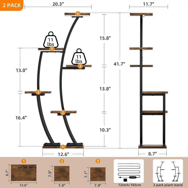 6 Tier Plant Stand 2 Pack Half Moon Design Black - Image 6