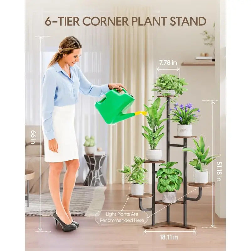 6 Tier Plant Stand6 Tier Round Metal Indoor Plant Stand Brown - Image 5
