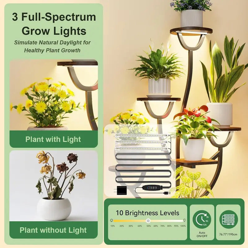 7 Tier Plant Stand Metal Wood Display Shelves for Living Room - Image 2