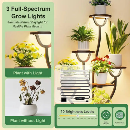 7 Tier Plant Stand Metal Wood Display Shelves for Living Room - Image 2