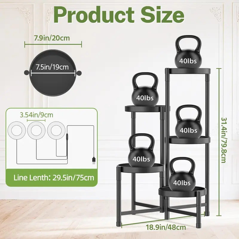 5 Tier Corner Metal Plant Stand with Grow Light with Plants