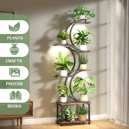 7 Tier Plant Stand for Indoor Plants Rustic Brown - Image 2