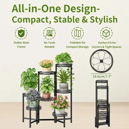 7 Tier Plant Stand Folding Corner Shelf for Patio Balcony - Image 5