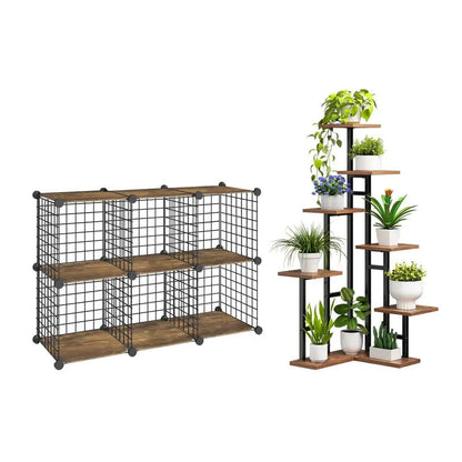 7 Tier Plant Stand With 6 Modular Wire Cubes Indoor Plant - Image 1