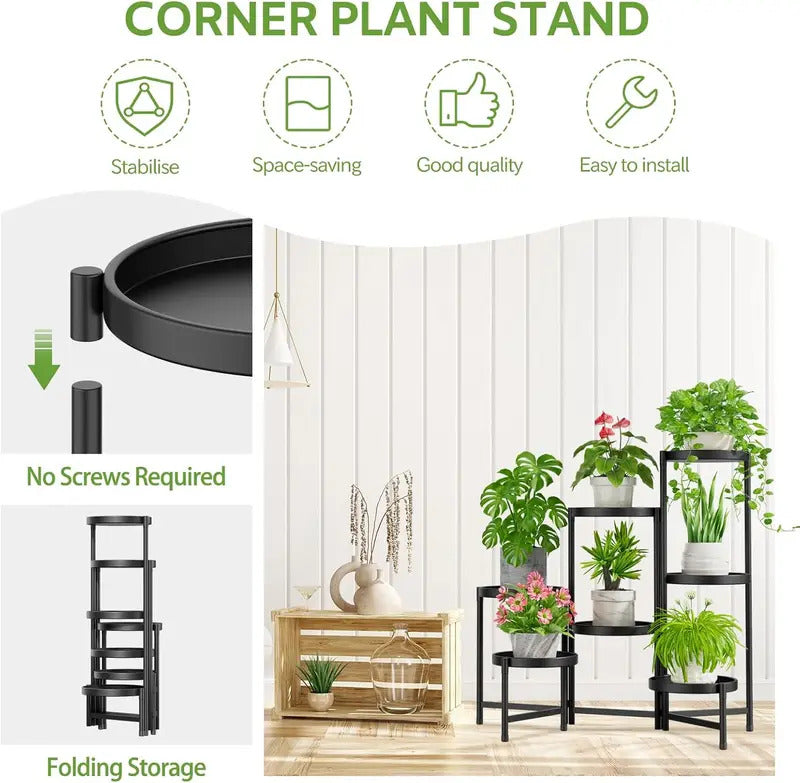 7 Tier Plant Stand With 10 Inch Wide Tray Folding Metal Rack - Image 4