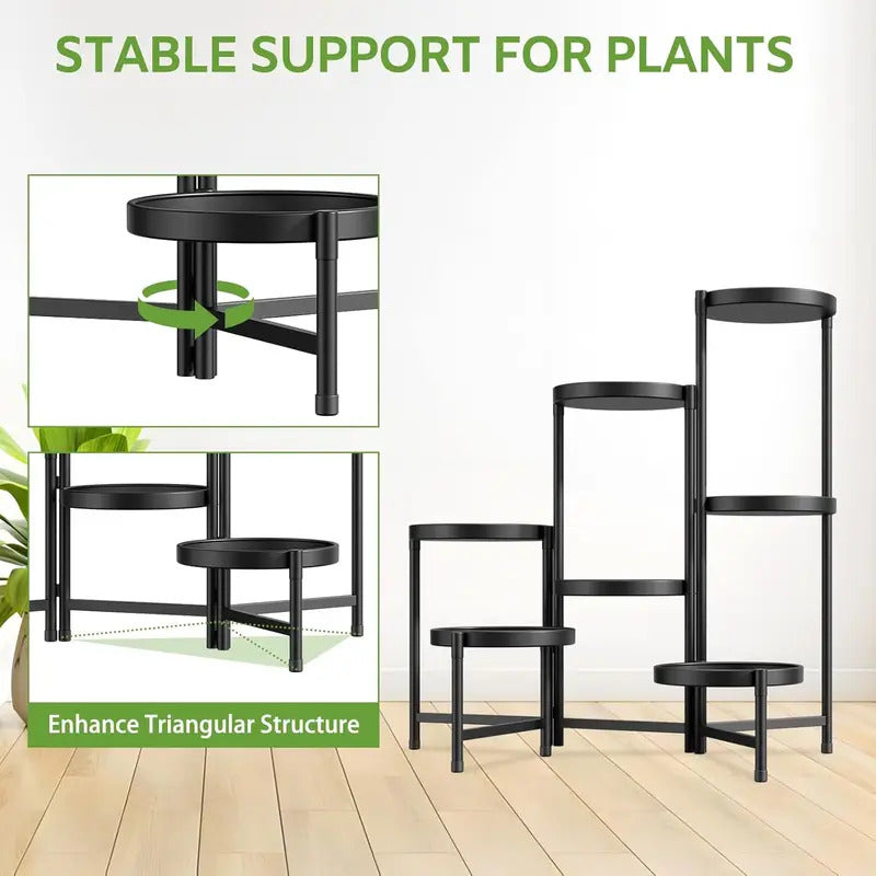 7 Tier Plant Stand With 10 Inch Wide Tray Folding Metal Rack - Image 5