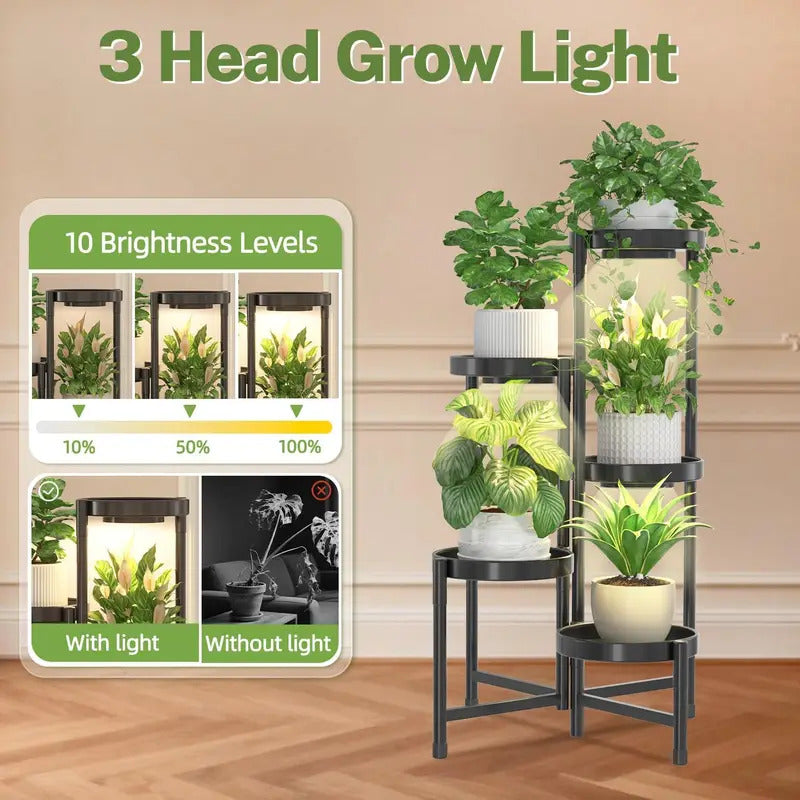 5 Tier Corner Metal Plant Stand with Grow Light Close Up