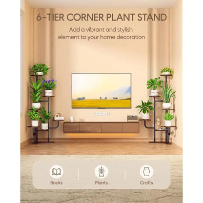 6 Tier Plant Stand6 Tier Round Metal Indoor Plant Stand Brown - Image 2