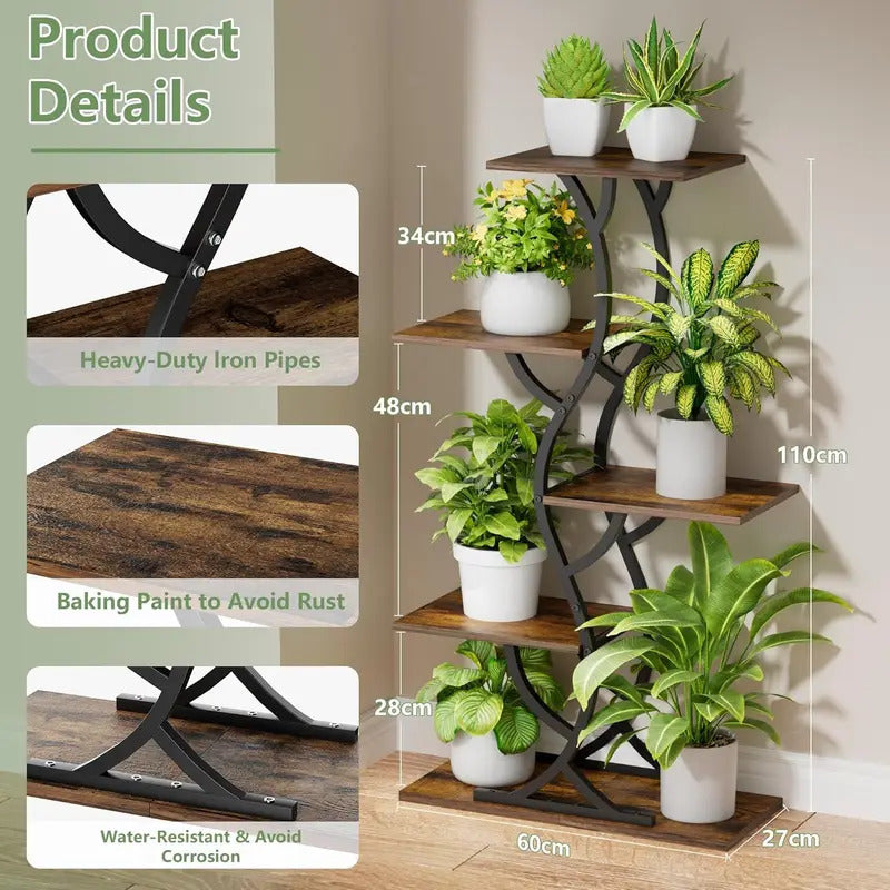 5 Tier Corner Plant Stand with Grow Lights for Indoor Plants Close Up