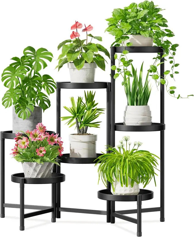 7 Tier Plant Stand With 10 Inch Wide Tray Folding Metal Rack - Image 1