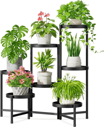 7 Tier Plant Stand With 10 Inch Wide Tray Folding Metal Rack - Image 1