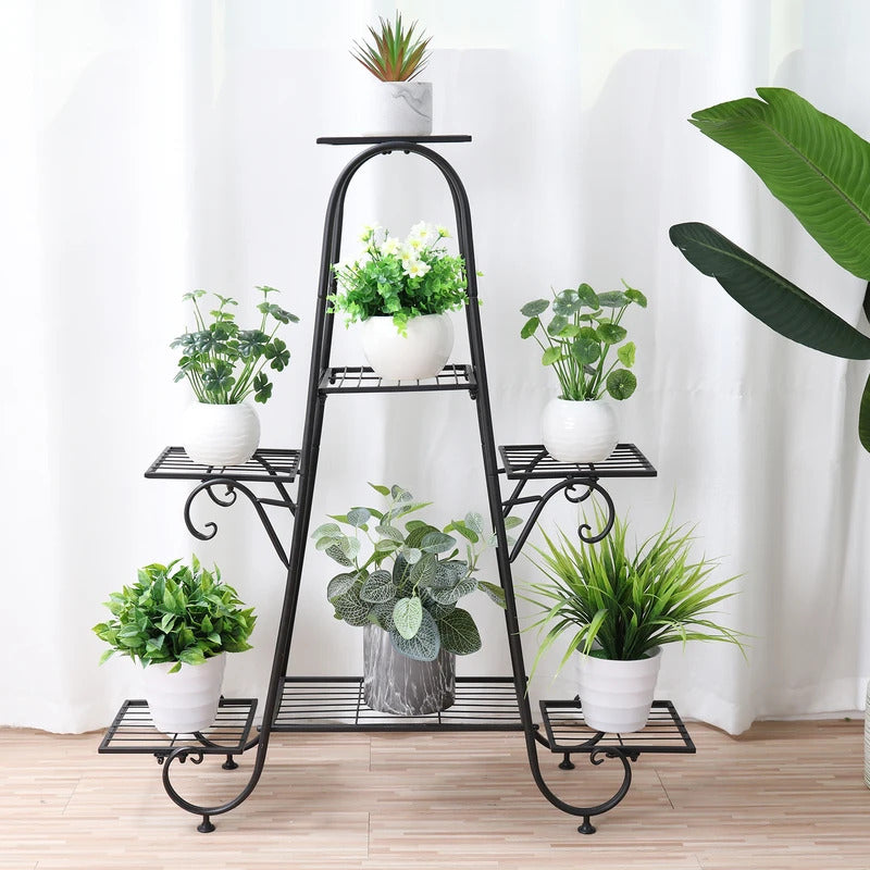7 Tier Plant Stand Holder Shelf Black Metal Patio - Image 2