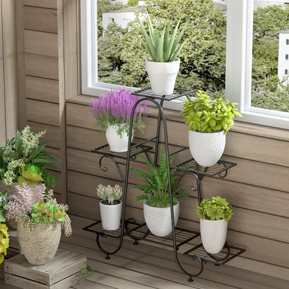 6 Tier Plant Stand Flower Anti rust Flower Pot Display Shelf Black - Image 5