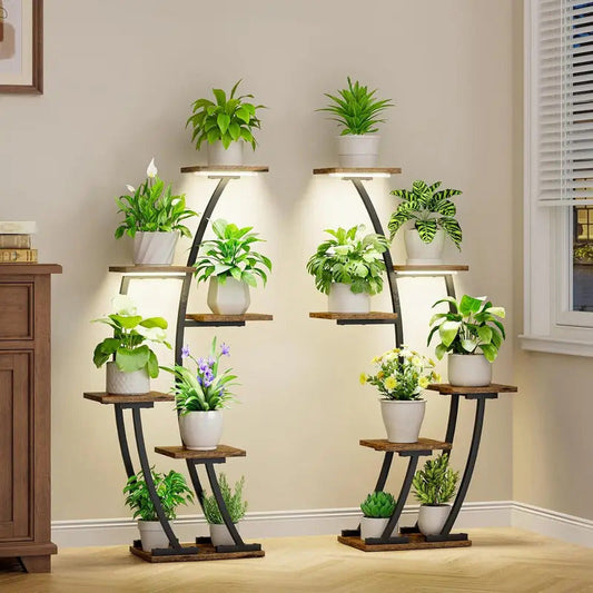 6 Tier Plant Stand 2 Pack Half Moon Design Black - Image 1