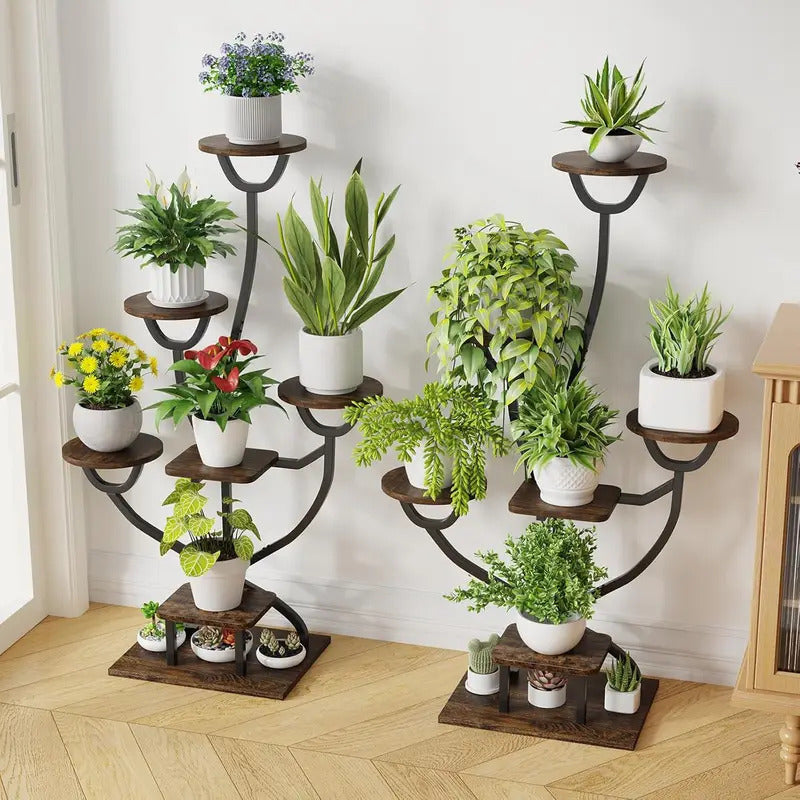 7 Tier Plant Stand Metal Wood Display Shelves for Living Room - Image 3