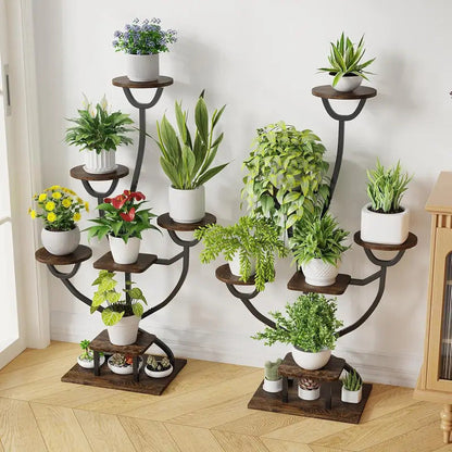 7 Tier Plant Stand Metal Wood Display Shelves for Living Room - Image 3