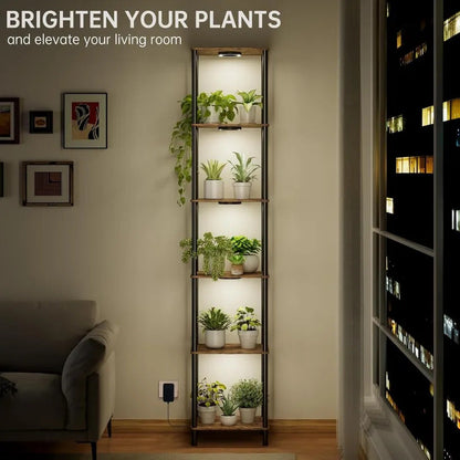 6 Tier Indoor Plant Stand with Full Spectrum Grow Light with Plants