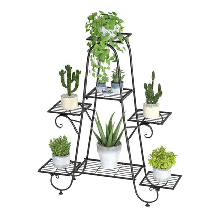 7 Tier Plant Stand Holder Shelf Black Metal Patio - Image 4