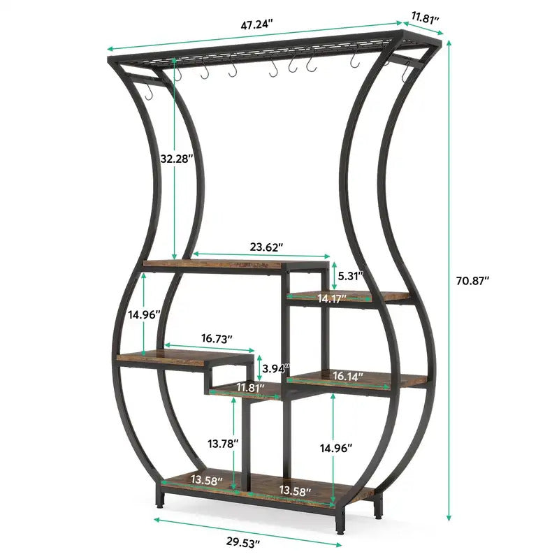 6 Tier Plant Stand Vase Shaped Plant Stand 10 Hanging Hooks - Image 2
