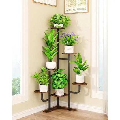 6 Tier Plant Stand6 Tier Round Metal Indoor Plant Stand Brown - Image 1