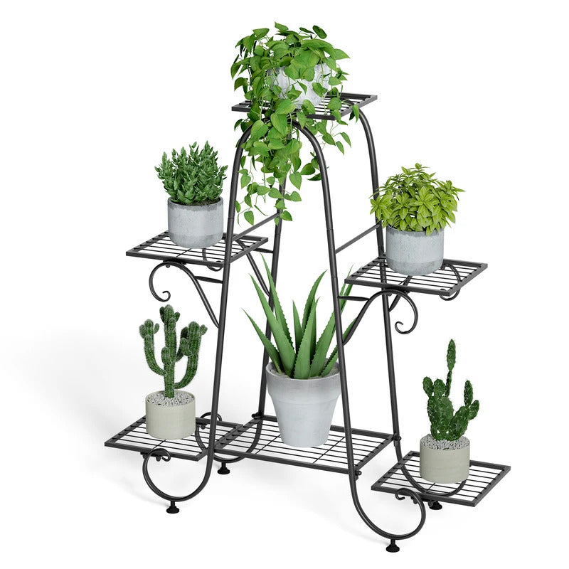 6 Tier Plant Stand Flower Anti rust Flower Pot Display Shelf Black - Image 1