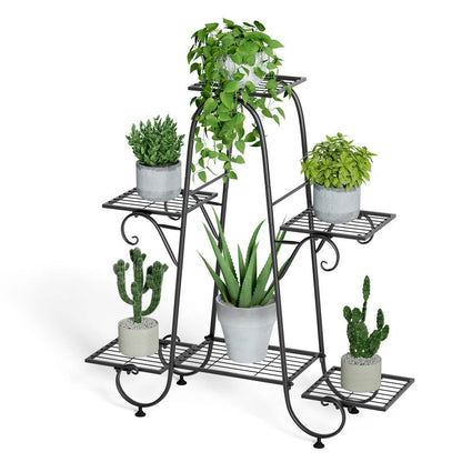 6 Tier Plant Stand Flower Anti rust Flower Pot Display Shelf Black - Image 1