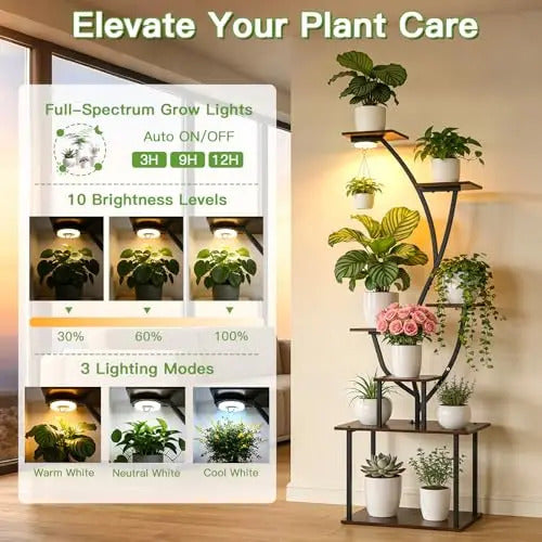 7 Tier Plant Stand With LED Grow Lights Corner Shelf - Image 3
