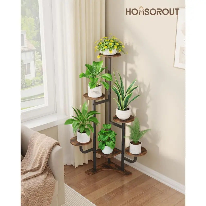 6 Tier Plant Stand6 Tier Round Metal Indoor Plant Stand Brown - Image 3