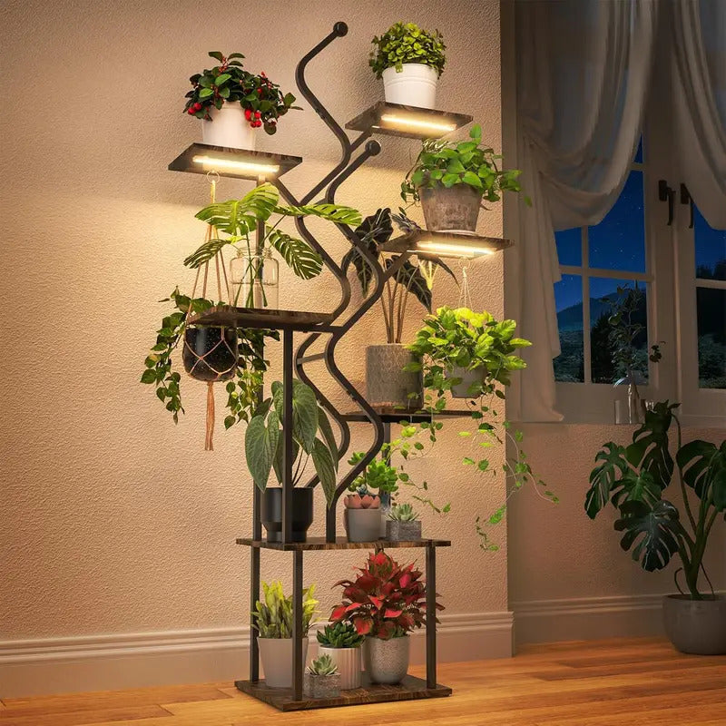 7 Tier Plant Stand 63 Inch Shelf with Hanging Hooks - Image 1