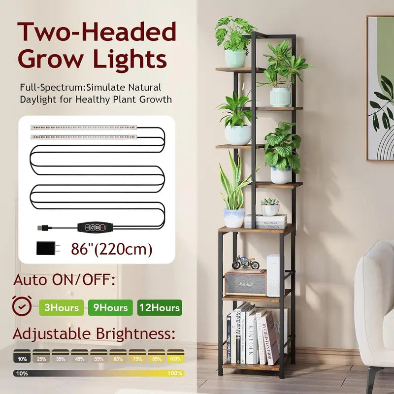 7 Tier Plant Stand With Adjustable Grow Lights Metal Shelf - Image 3