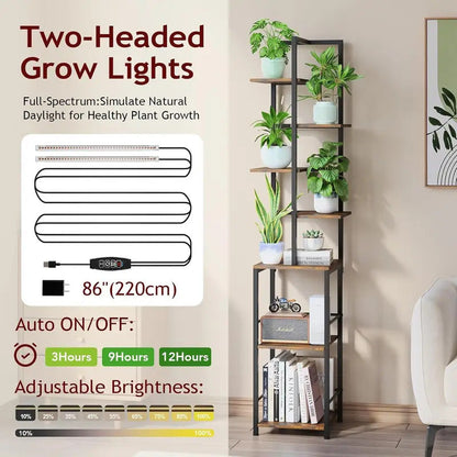 7 Tier Plant Stand With Adjustable Grow Lights Metal Shelf - Image 3