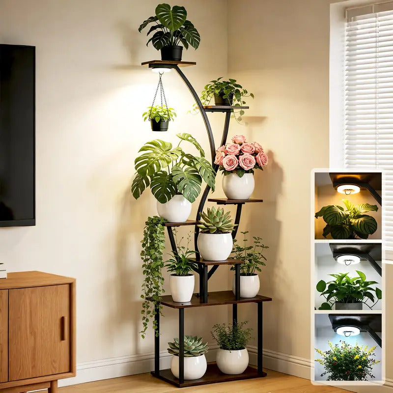 7 Tier Plant Stand With LED Grow Lights Corner Shelf - Image 1