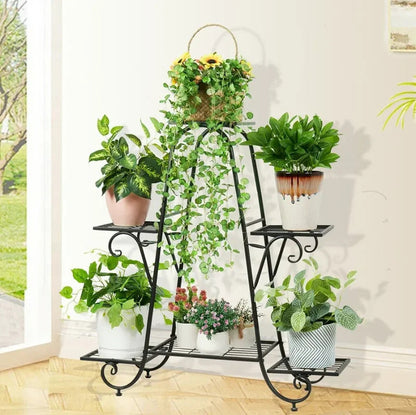 6 Tier Plant Stand Flower Anti rust Flower Pot Display Shelf Black - Image 6