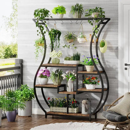 6 Tier Plant Stand Vase Shaped Plant Stand 10 Hanging Hooks - Image 6