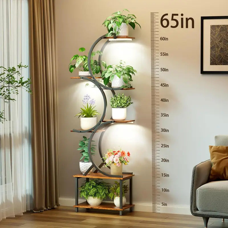 7 Tier Plant Stand for Indoor Plants Rustic Brown - Image 1