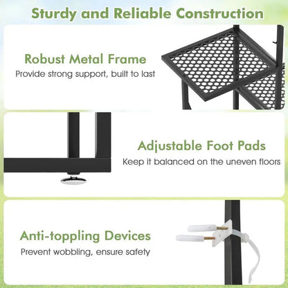 6 Tier Metal Plant Stand with 4 Hanging Hooks Full View