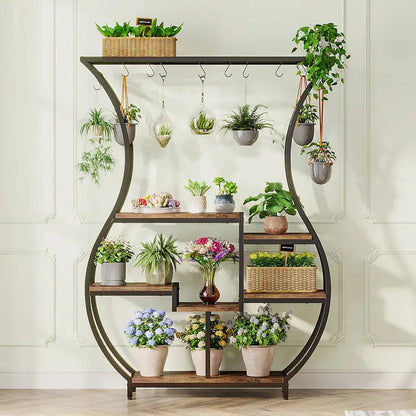 6 Tier Plant Stand Vase Shaped Plant Stand 10 Hanging Hooks - Image 3