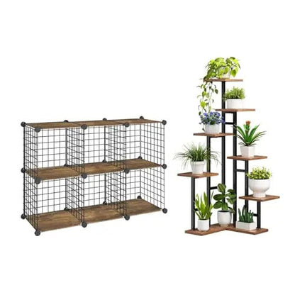 7 Tier Plant Stand With 6 Modular Wire Cubes Indoor Plant - Image 2