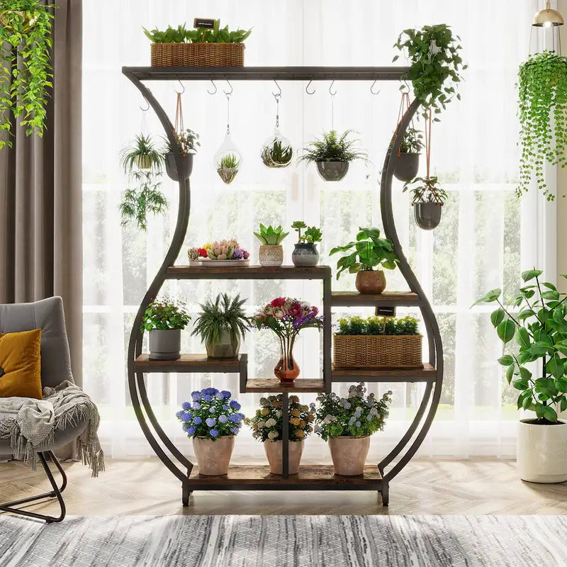 6 Tier Plant Stand Vase Shaped Plant Stand 10 Hanging Hooks - Image 5