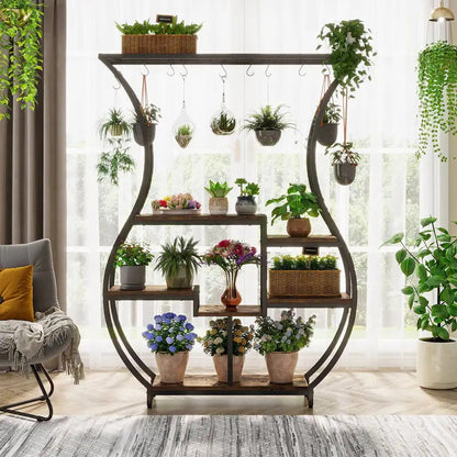 6 Tier Plant Stand Vase Shaped Plant Stand 10 Hanging Hooks - Image 5