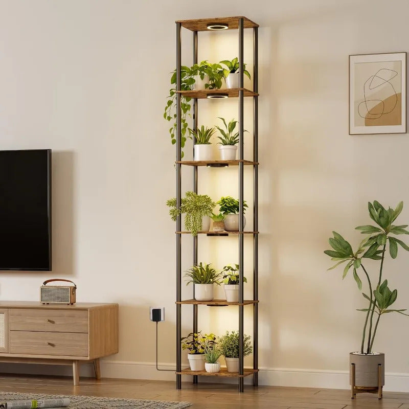 6 Tier Indoor Plant Stand with Full Spectrum Grow Light Side View