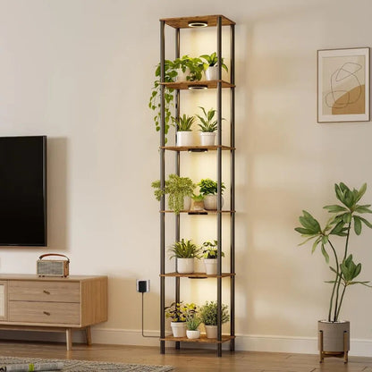 6 Tier Indoor Plant Stand with Full Spectrum Grow Light Side View