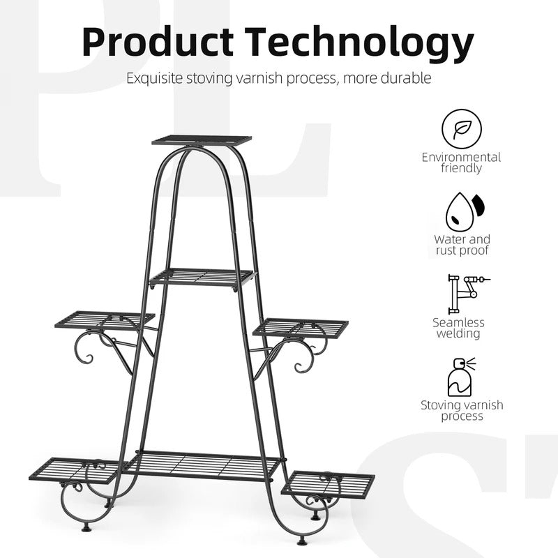 7 Tier Plant Stand Holder Shelf Black Metal Patio - Image 6