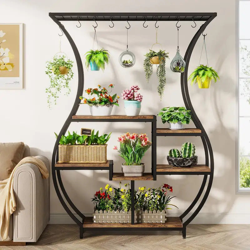 6 Tier Plant Stand Vase Shaped Plant Stand 10 Hanging Hooks - Image 4