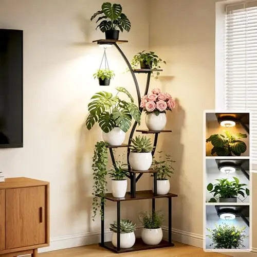 7 Tier Plant Stand With LED Grow Lights Corner Shelf - Image 2
