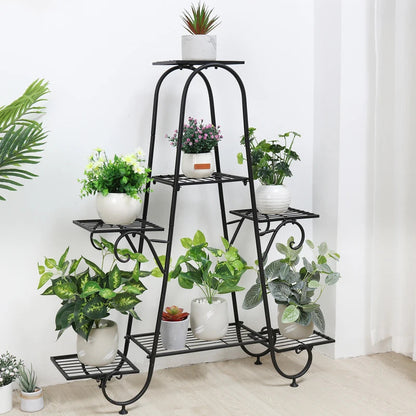 7 Tier Plant Stand Holder Shelf Black Metal Patio - Image 3