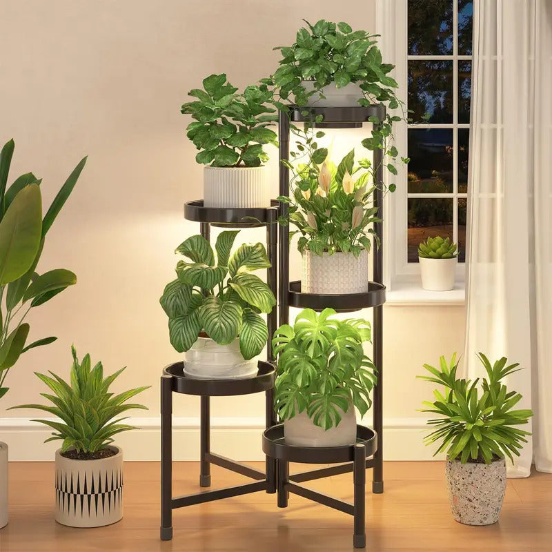 metal indoor plant stands 5 Tier Corner Metal Plant Stand with Grow Light – Kllaa
