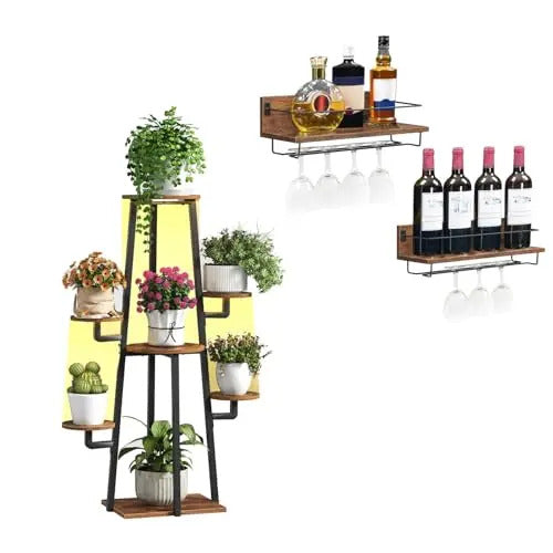 7 Tier Plant Stand With Grow Light And Wall Mounted Wine Rack - Image 2