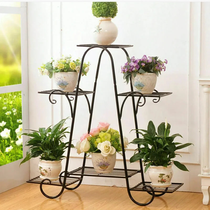 6 Tier Plant Stand Flower Anti rust Flower Pot Display Shelf Black - Image 4
