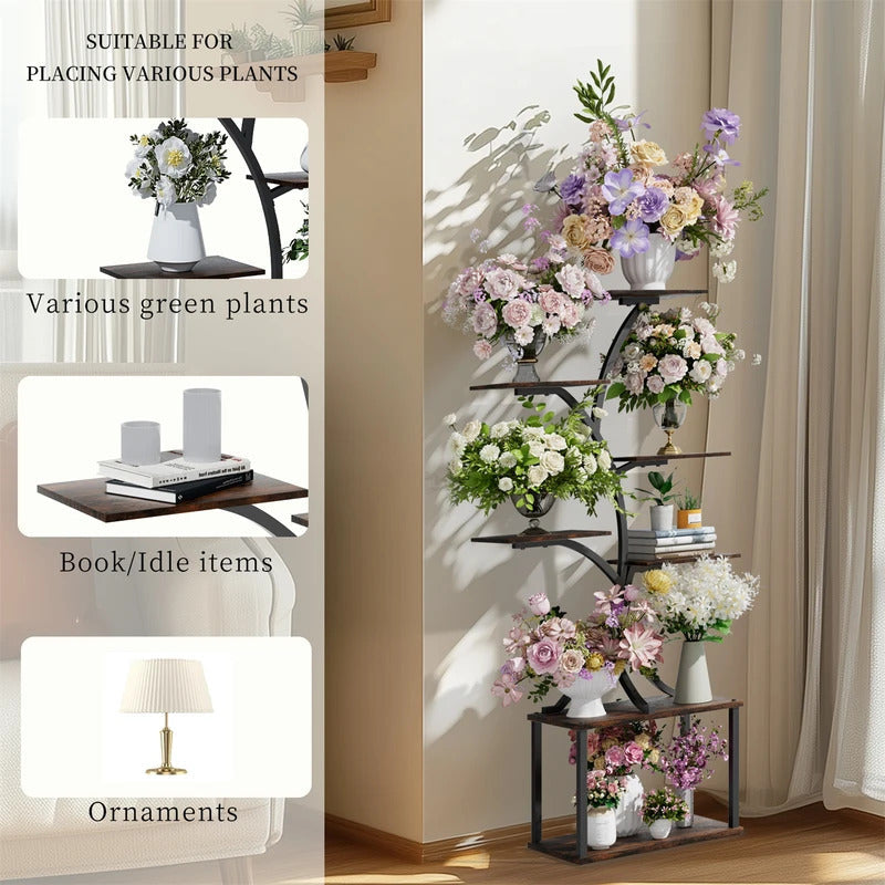 7 Tier Tree Shaped Plant Stand for Patio Close Up